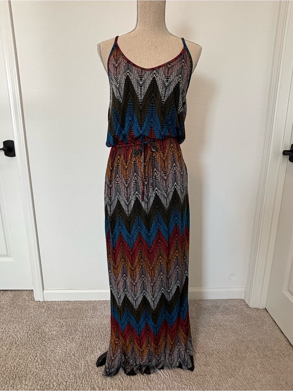Banana Republic Chevron Maxi Dress in Blue, Red, Brown, Black